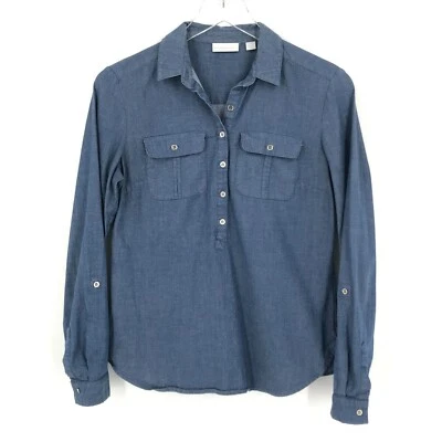 Camisa para mujer New York Company XS azul manga larga lengüeta enrollable pulóver bolsillos superiores Foto 1 de 4