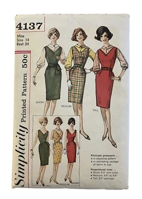 Vtg Simplicity 50s Jumper Blouse Dress Sewing Pattern 4137 Women Size 14 Bust 34 - Image 1 of 4