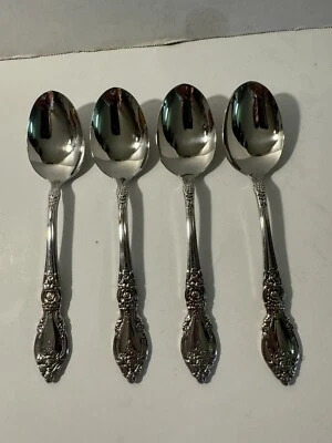 Oneida USA Wordsworth Place Oval Soup Spoons Set of 4 Stainless Steel 6 7/8" - Image 1 of 4