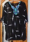 Rafaella Sheer Black Bell Sleeve Native American Tunic Top Bright Embroidered L