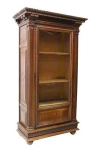 Antique Bookcase, Vitrine, Cabinet, French Renaissance Revival, Walnut, 1800s! - Picture 1 of 5