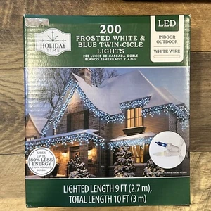 Holiday Time 200 Ct Frosted White Blue Twin-Cicle Lights White Wire 9 Ft New - Picture 1 of 7