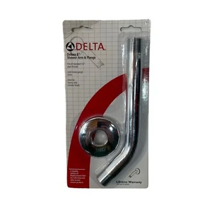 Delta Deluxe 8” Shower Arm & Flange Fits Standard 1/2” Solid Gauge Brass Pipe - Picture 1 of 8