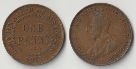 1919 Australia 1 penny coin Cover