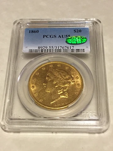 1860 AU55 PCGS CAC Liberty Double Eagle $20 Gold Coin PQ great appeal lustrous Cover