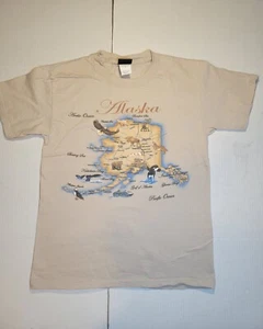 Vintage Alaska Pacific Ocean Eagle Bear Balena Animali Hanes Beefy T Uomo S Tan - Foto 1 di 6
