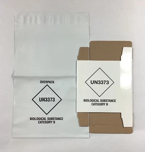UN3373 Biological Cat B Shipping Envelope 10" x 7.5" & Box 5" x 1 1/4" x 4 1/4" - Picture 1 of 6