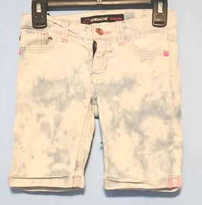 Jordache Girls Long Shorts Tie Dye Wash Size 6 Adjustable Waist Stretch Denim - Picture 1 of 8