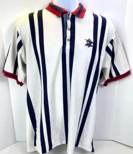 Vintage Southport Supply Polo Herren L Anheuser Bush Logo weiß blau Streifen Rugby - Bild 1 von 6