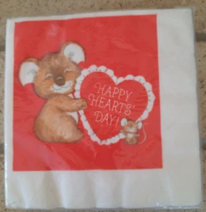 Vintage Hallmark Happy Hearts Day! Luncheon Napkins..Koala Bear - Picture 1 of 4