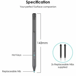 Stylus Pen for Microsoft Surface Pro 3-8/X&Go 2/3, Book/Studio Laptop,Silver - Picture 1 of 8