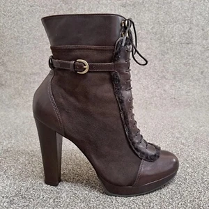 LK Bennett Covent Boots Brown 40 UK 7 Suede Leather 4.5" Block Heel - Picture 1 of 12