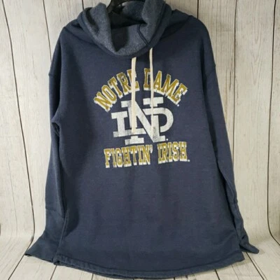 Notre Dame Irish Sweatshirt Cowl Neck Retro Brand NCAA Women’s Size Large Blue - Image 1 of 4