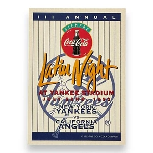 3rd Annual Latin Night at Yankee Stadium 1993 Promo Card Sponsored by Coca-Cola - Bild 1 von 2