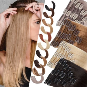 Extensiones de cabello con clip cabello humano real clip de doble trama en cabello Remy completamente grueso - Imagen 1 de 99