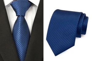 New Classic Striped Solid Navy JACQUARD WOVEN 100% Silk Men's Tie Necktie - Picture 1 of 2