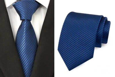 New Classic Striped Solid Navy JACQUARD WOVEN 100% Silk Men's Tie Necktie - Image 1 of 2