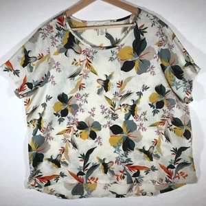 Cynthia Rowley Women's 1X Floral 100% Linen Semi Sheer Short Sleeve Top Blouse - Picture 1 of 7