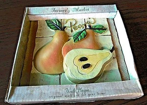Pears Fruit SABINA LORENC Farmer's Market Wall Plaque Decor 5 1/2" X 5 1/2" 3-D - Picture 1 of 7
