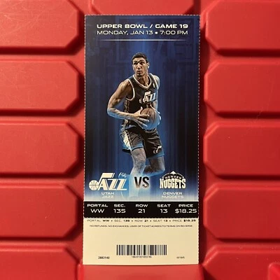 Utah Jazz Vs Denver Nuggets NBA Ticket Stub Alec Burks Career High January 2014 - Image 1 of 2