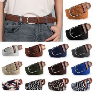 Leather Buckle Elasticated Fabric Waistband Braided Stretch Belt Canvas Belts
