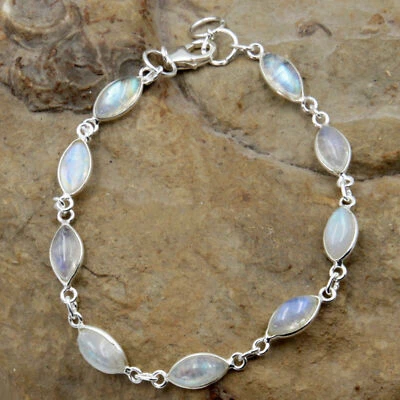 Mondstein Armband Silber 925 Sterlingsilber Tennisarmband zarter Handschmuck t - Bild 1 von 3