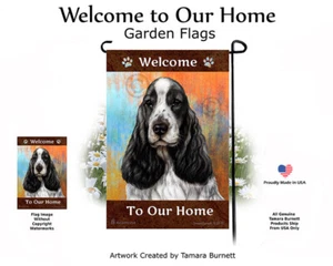 Welcome Garden Flag - Black and White English Cocker Spaniel 055 - Picture 1 of 1
