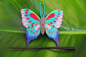 Handmade leather BUTTERFLY Hair Pin Barrette Clip Clasp Slide Hand painted new - Bild 1 von 6