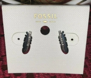 Fossil Silver Tone Stainless Steele Pave Crystal Feather Earrings - Picture 1 of 3