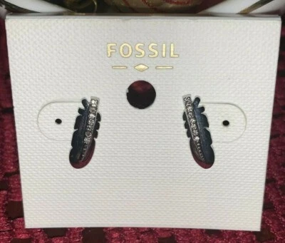 Pendientes de plumas de cristal pavé de acero inoxidable tono plata fósil  Foto 1 de 3