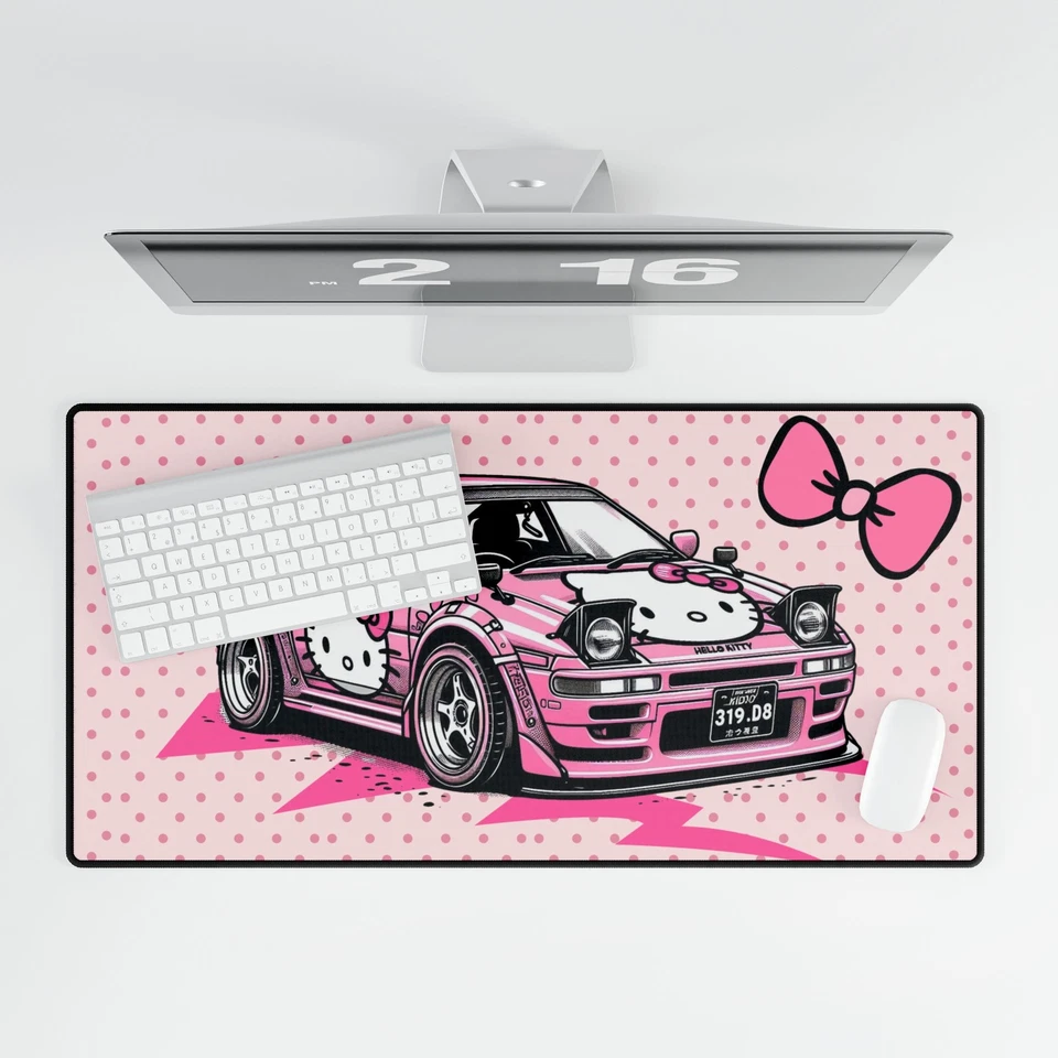 Hello Kitty Pink Cute Gaming Mousepad, Desk Accessories, Gift for Car Lovers - Image 1 of 2
