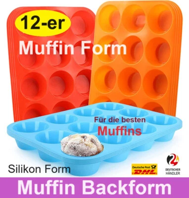 Muffinform Backform Muffin Cupcake Kuchen Backhilfe 12er Silikon Form backen Süß - Bild 1 von 4