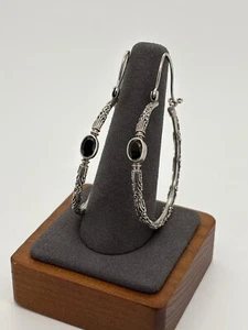 Large SARDA Bali Handmade,Sterling, Hoop Earrings, black Onyx 2” - Picture 1 of 7