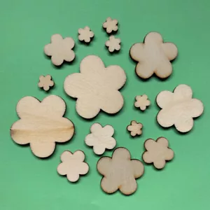 Wooden Flowers 10-40mm unpainted natural embellishment craft paint mdf #1864 - Picture 1 of 6