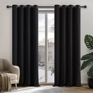 Deconovo Blackout Curtains 52"x 63" Thermal Insulated Eyelet Curtains Black - Picture 1 of 9