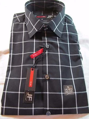 NWT J. FERRAR SLIM FIT LONG SLEEVE DRESS SHIRT, Black Windowpane, Multiple Sizes - Image 1 of 2