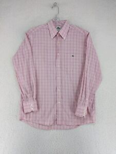 Lacoste Shirt Plaid Long Sleeve Button Down Pink Men's Size 42 Large