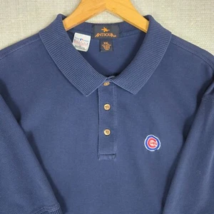 VTG ANTIGUA x CHICAGO CUBS Grid Woven Cotton Polo Shirt Size 2XL Mens - Picture 1 of 9