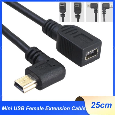 Mini USB 90° Angled 5Pin Male to Mini USB Female Extension Connector Cable 25cm - Image 1 of 4