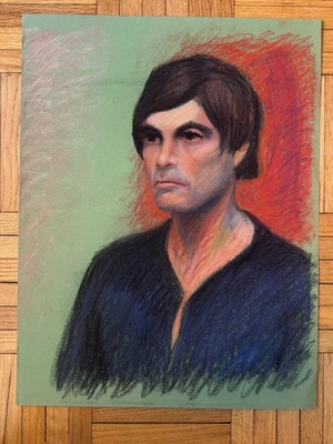 Retrato académico masculino contemporáneo papel pastel 25 x 19 Peter Feldman Gay Int Foto 1 de 4