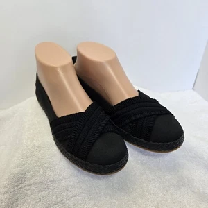 Ugg Womens Size 6.5 Black Ballet Flat Loafer Ruffled Espadrille Slip On Shoes - Picture 1 of 13