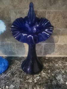 "Florero de vidrio Fenton vintage de 11,5"" azul cobalto con punto en el púlpito" - Imagen 1 de 6