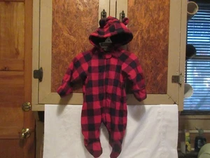 Healthtex Fleece Lined Blanket Romper 0-3 Mo. Baby Boy Footed Hooded Fold Hands - Picture 1 of 5