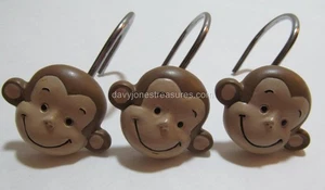 Juego de 12 ganchos de cortina de ducha con caras de mono lindos para baño en la selva novedad para niños nuevos sin etiquetas - Imagen 1 de 2