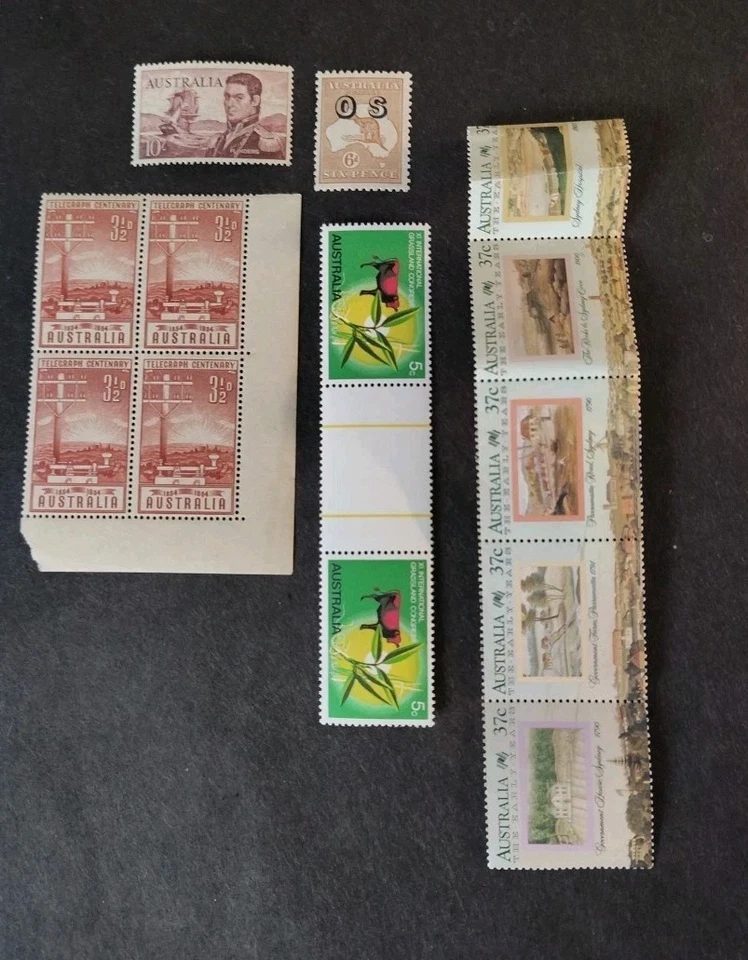 Estampillas postales australianas mixtas: Scott # O5, 377, telégrafo, ver descripción  Foto 1 de 1