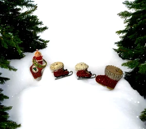 Vintage Sequins and Push Pin Christmas Ornaments Stocking Boot and Skates - Picture 1 of 6