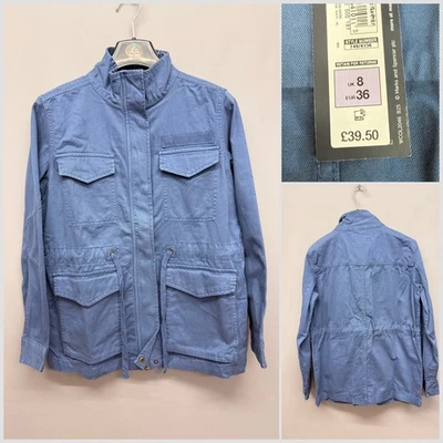 NEW M&S Women's Blue Cotton Rich Casual Jacket UK 8 EUR 36 RRP £39.50 - Image 1 of 4