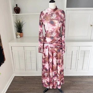 Bardot Lea Printed Mesh Ruched Midi Dress in Tie Dye Size L - Picture 1 of 9