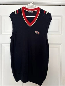 FILA BJ BJORN BORG Tennis Vest Sweater/pure virgin wool/Blue/80’s U.S.-M34/W8 - Picture 1 of 11