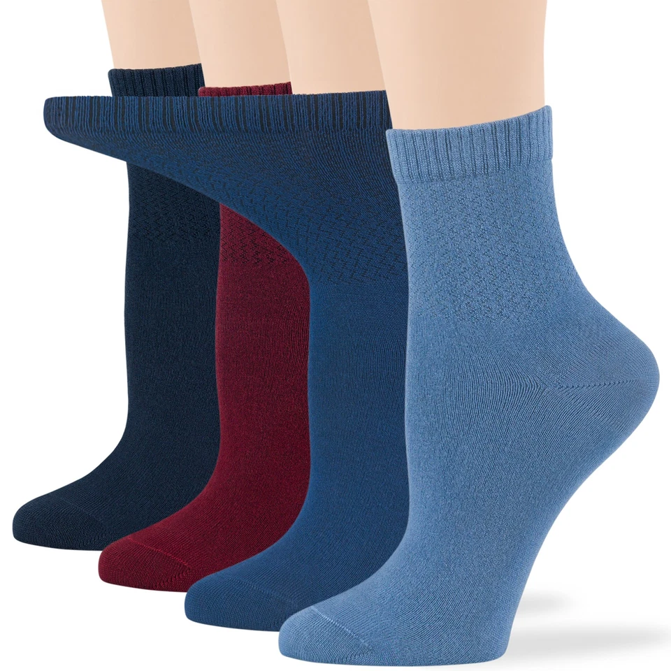 Paquete de 4 calcetines diabéticos de bambú cuarto para mujer L-M blanco negro azul marrón beige gris Foto 1 de 3